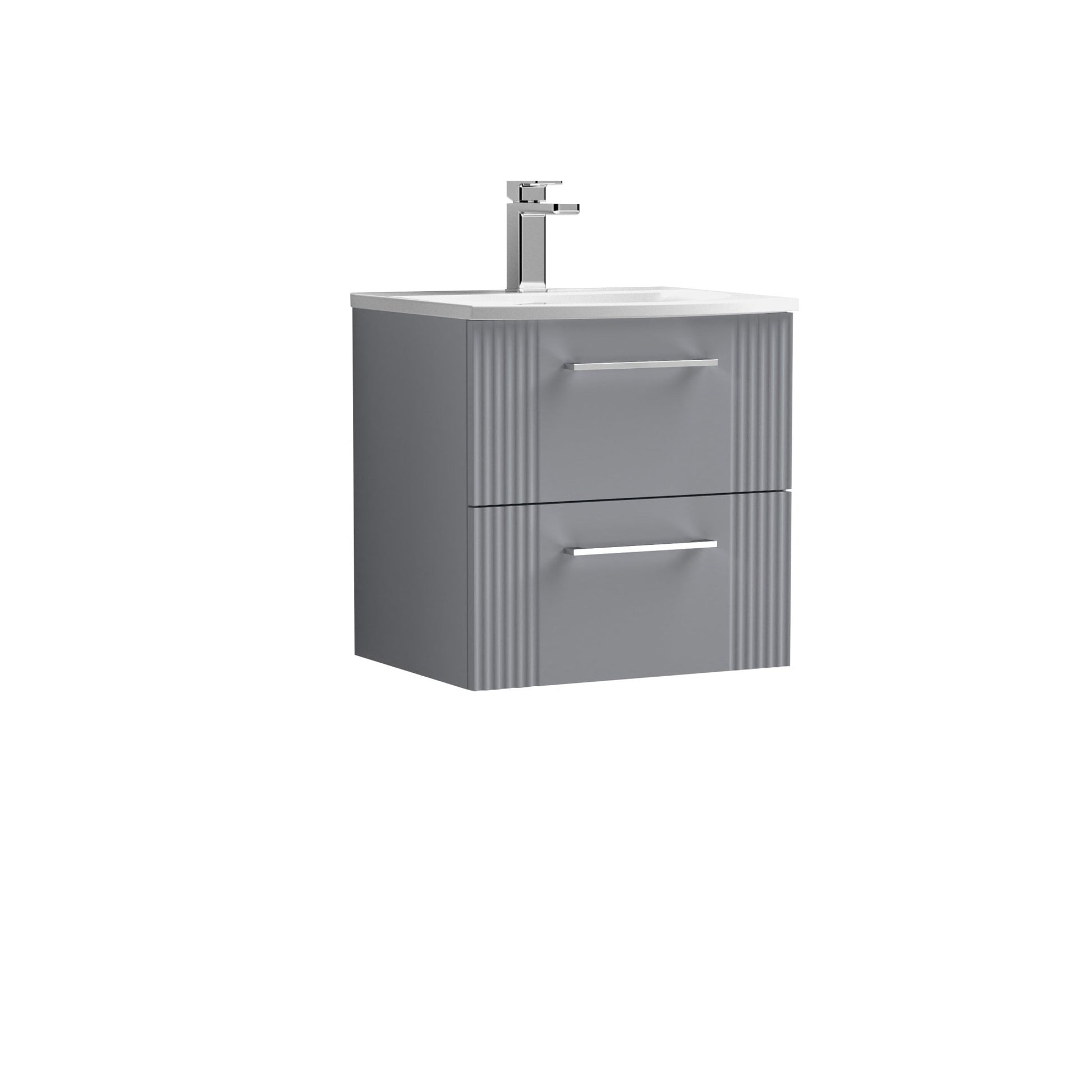 Nui Deco 500mm Wall Hung 2 Drawer Vanity & Basin 4 Contemporary Satin Grey MFC Painted Gloss 530x510x440mm - JJ Building Materials