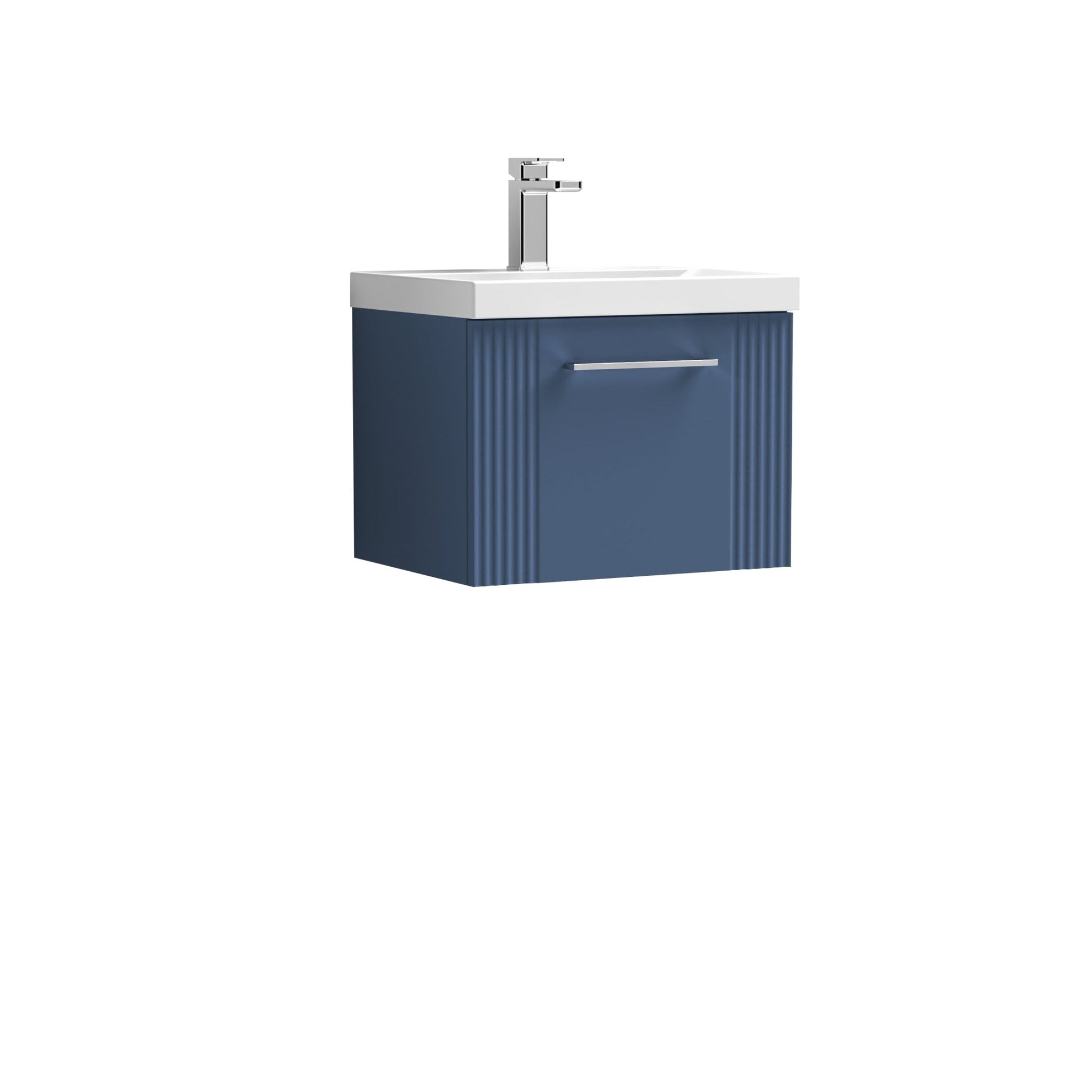 Nui Deco 500mm Wall Hung Single Drawer Vanity & Basin 3 Contemporary Satin Blue MFC Painted Gloss 409x510x390mm - JJ Building Materials