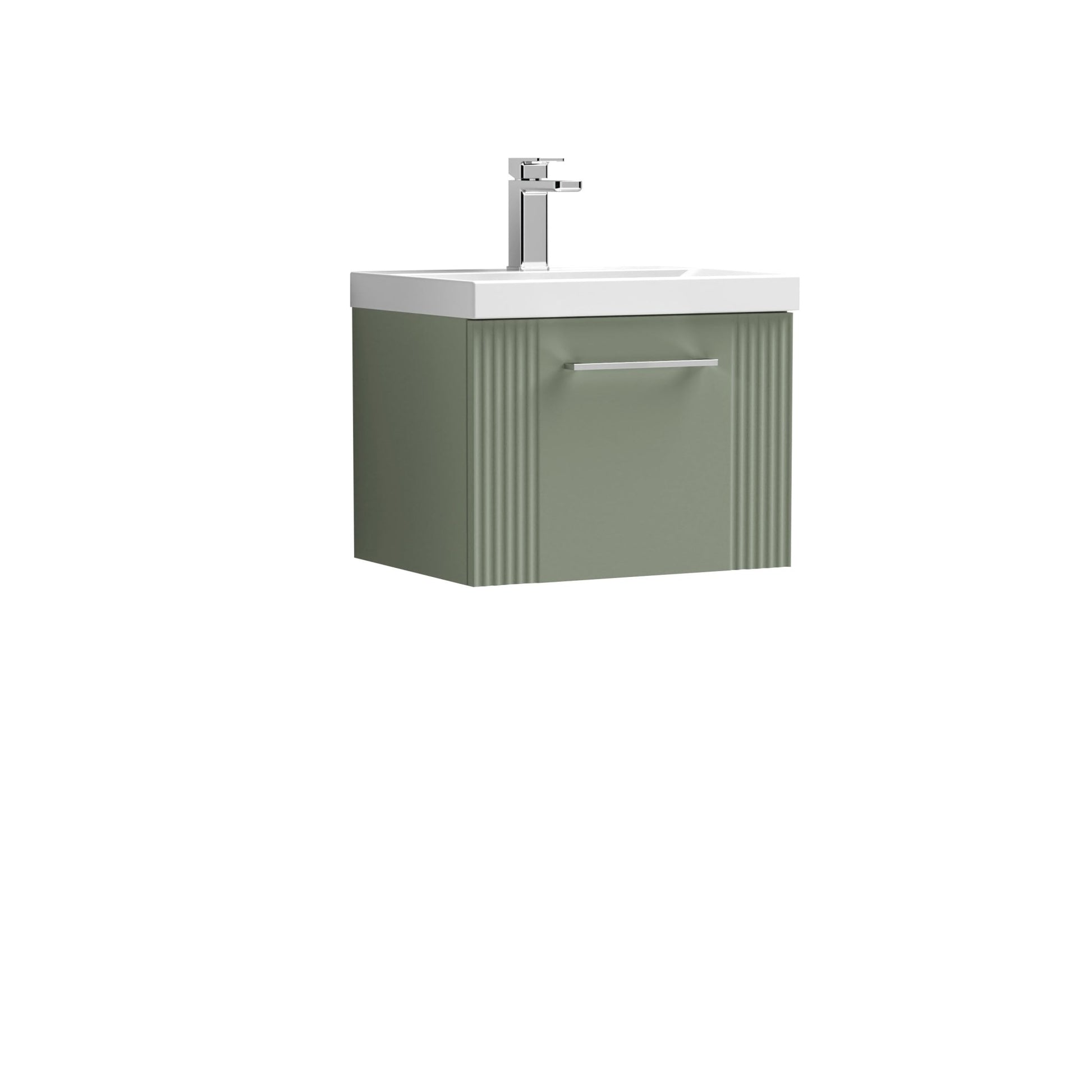 Nui Deco 500mm Wall Hung Single Drawer Vanity & Basin 3 Contemporary Satin Green MFC Painted Gloss 409x510x390mm - JJ Building Materials