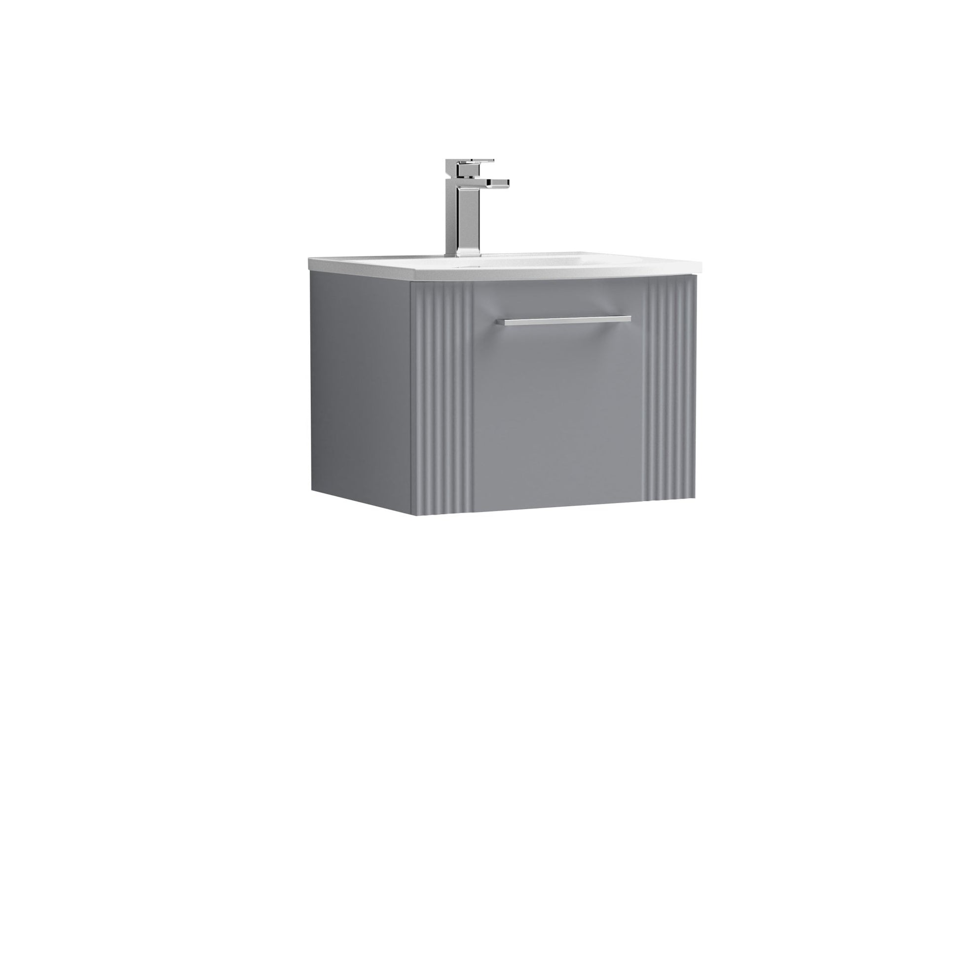 Nui Deco 500mm Wall Hung Single Drawer Vanity & Basin 4 Contemporary Satin Grey MFC Painted Gloss 389x510x440mm - JJ Building Materials