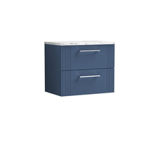 Nui Deco 600 Wall Hung 2 - drawer Vanity & Laminate Worktop Contemporary Satin Blue MFC Painted Gloss 522x605x390mm - JJ Building Materials
