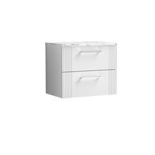 Nui Deco 600 Wall Hung 2 - drawer Vanity & Laminate Worktop Contemporary Satin White MFC Painted Gloss 522x605x390mm - JJ Building Materials