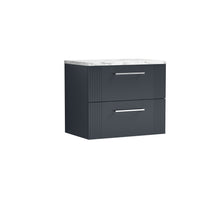 Nui Deco 600 Wall Hung 2 - drawer Vanity & Laminate Worktop Contemporary Soft Black MFC Painted Gloss 522x605x390mm - JJ Building Materials