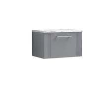 Nui Deco 600 Wall Hung Single Drawer Vanity & Laminate Worktop Contemporary Satin Grey MFC Painted Gloss 381x605x390mm - JJ Building Materials