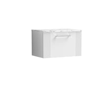 Nui Deco 600 Wall Hung Single Drawer Vanity & Laminate Worktop Contemporary Satin White MFC Painted Gloss 381x605x390mm - JJ Building Materials