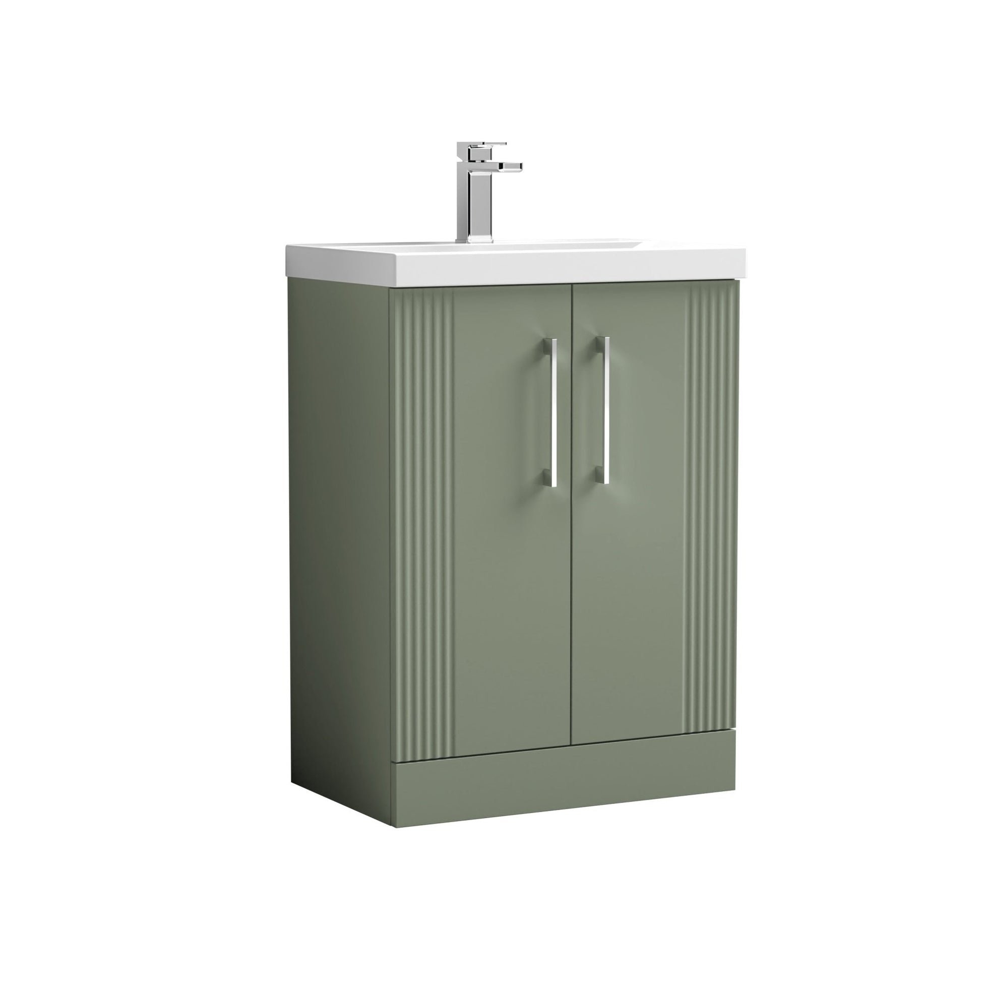 Nui Deco 600mm Floor Standing 2 Door Vanity & Basin 1 Contemporary Satin Green MFC Painted Gloss 850x610x390mm - JJ Building Materials