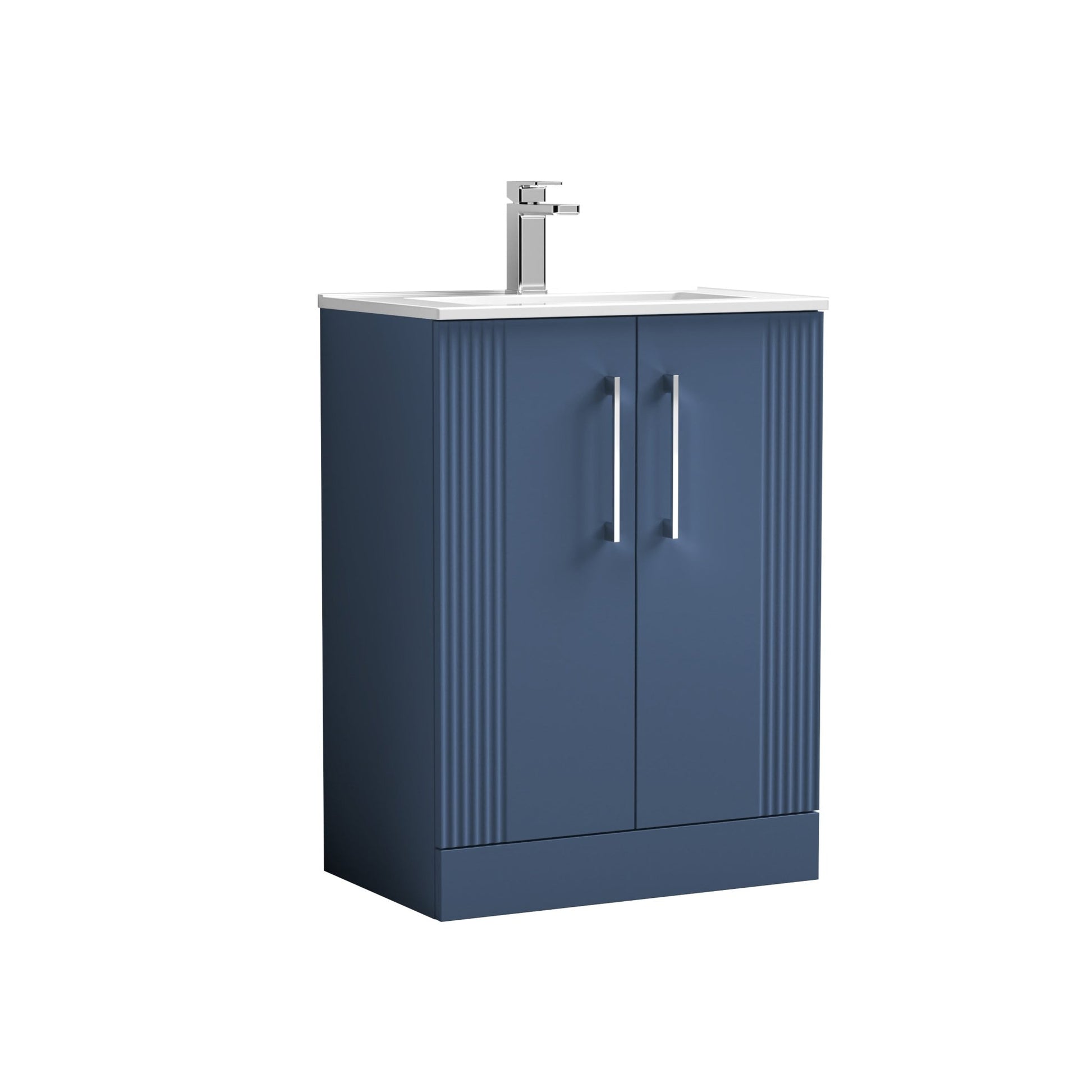 Nui Deco 600mm Floor Standing 2 Door Vanity & Basin 2 Contemporary Satin Blue MFC Painted Gloss 828x605x395mm - JJ Building Materials
