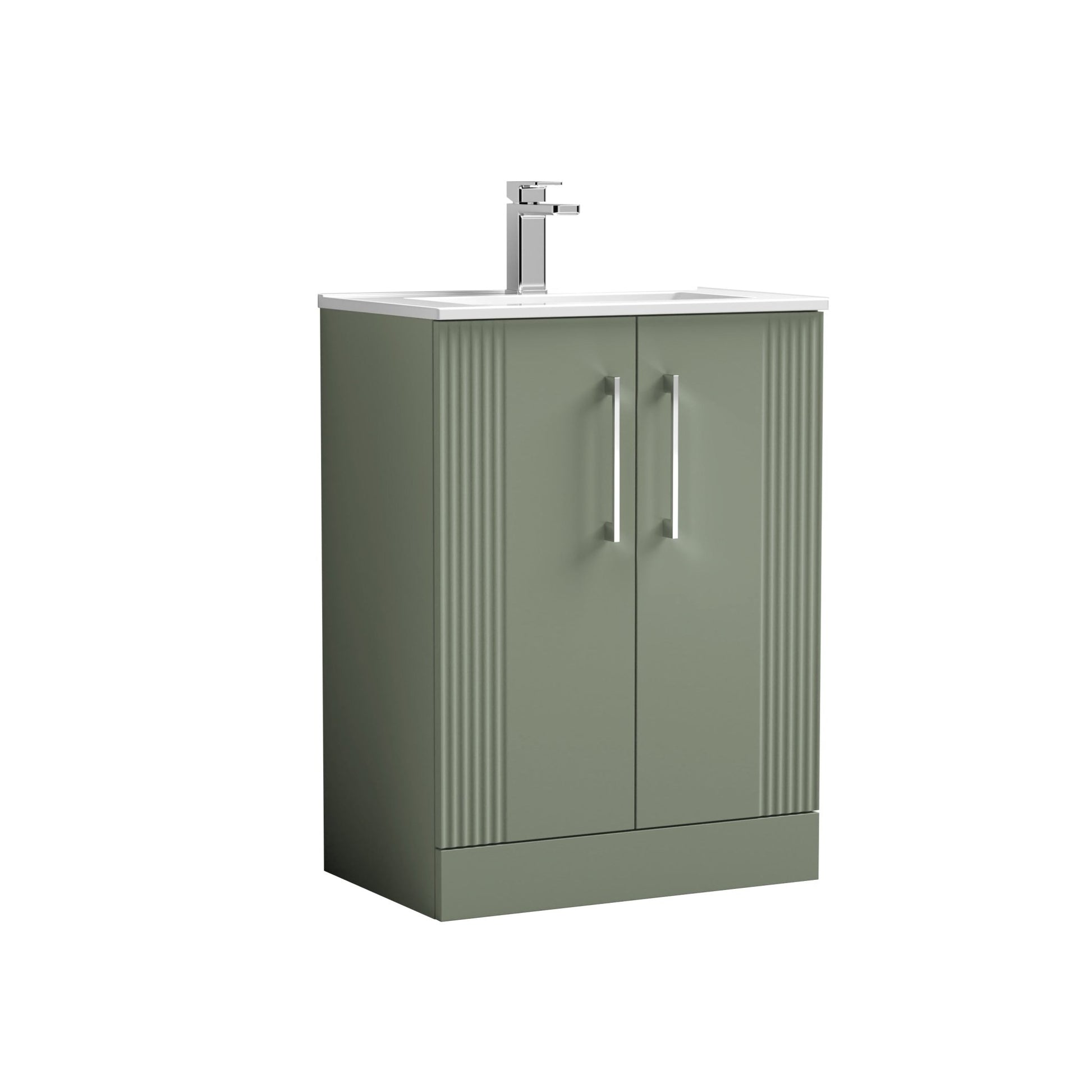 Nui Deco 600mm Floor Standing 2 Door Vanity & Basin 2 Contemporary Satin Green MFC Painted Gloss 828x605x395mm - JJ Building Materials