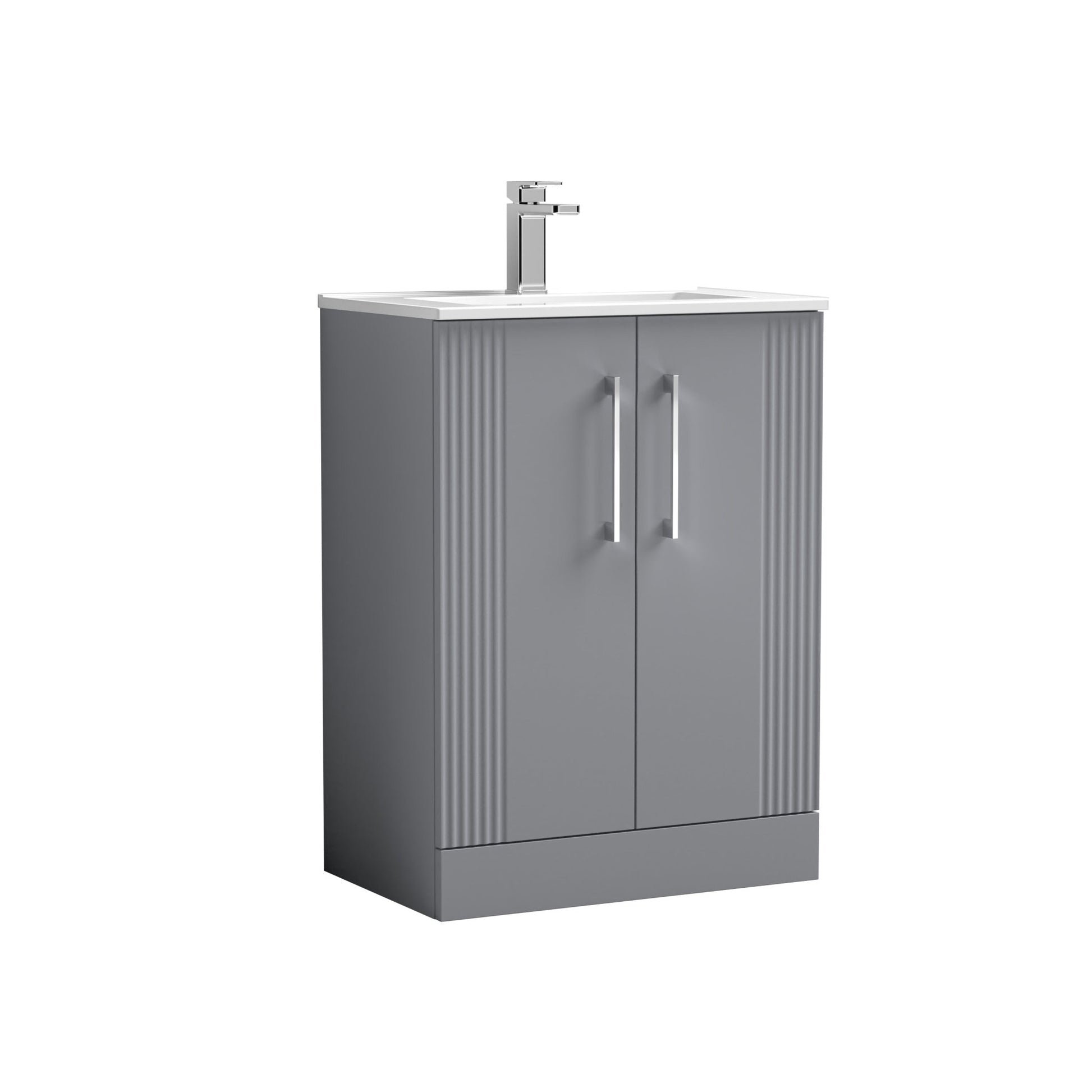 Nui Deco 600mm Floor Standing 2 Door Vanity & Basin 2 Contemporary Satin Grey MFC Painted Gloss 828x605x395mm - JJ Building Materials