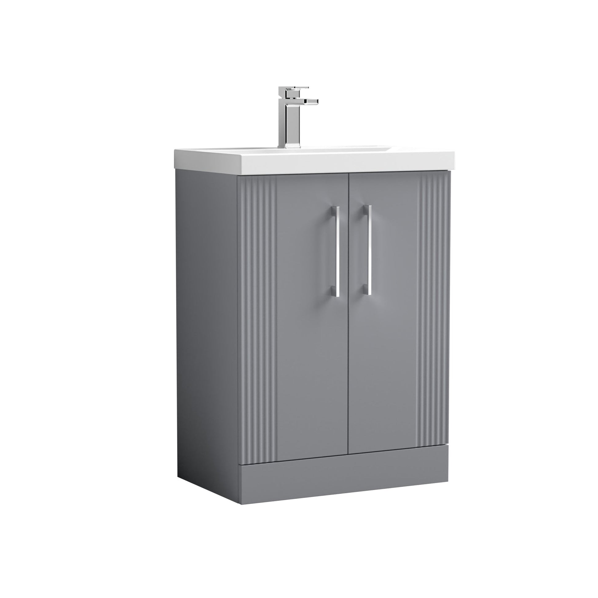 Nui Deco 600mm Floor Standing 2 Door Vanity & Basin 3 Contemporary Satin Grey MFC Painted Gloss 860x610x395mm - JJ Building Materials