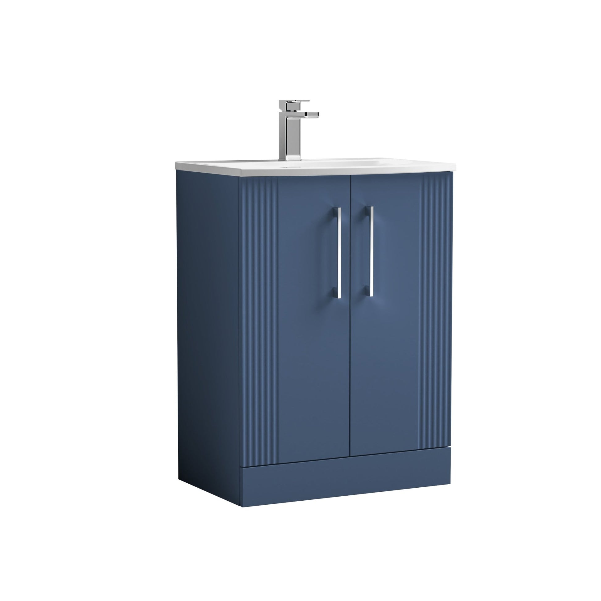 Nui Deco 600mm Floor Standing 2 Door Vanity & Basin 4 Contemporary Satin Blue MFC Painted Gloss 840x610x440mm - JJ Building Materials