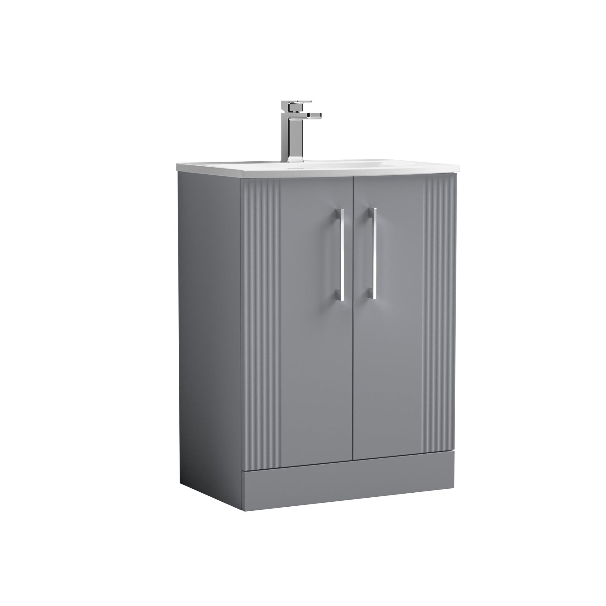 Nui Deco 600mm Floor Standing 2 Door Vanity & Basin 4 Contemporary Satin Grey MFC Painted Gloss 840x610x440mm - JJ Building Materials