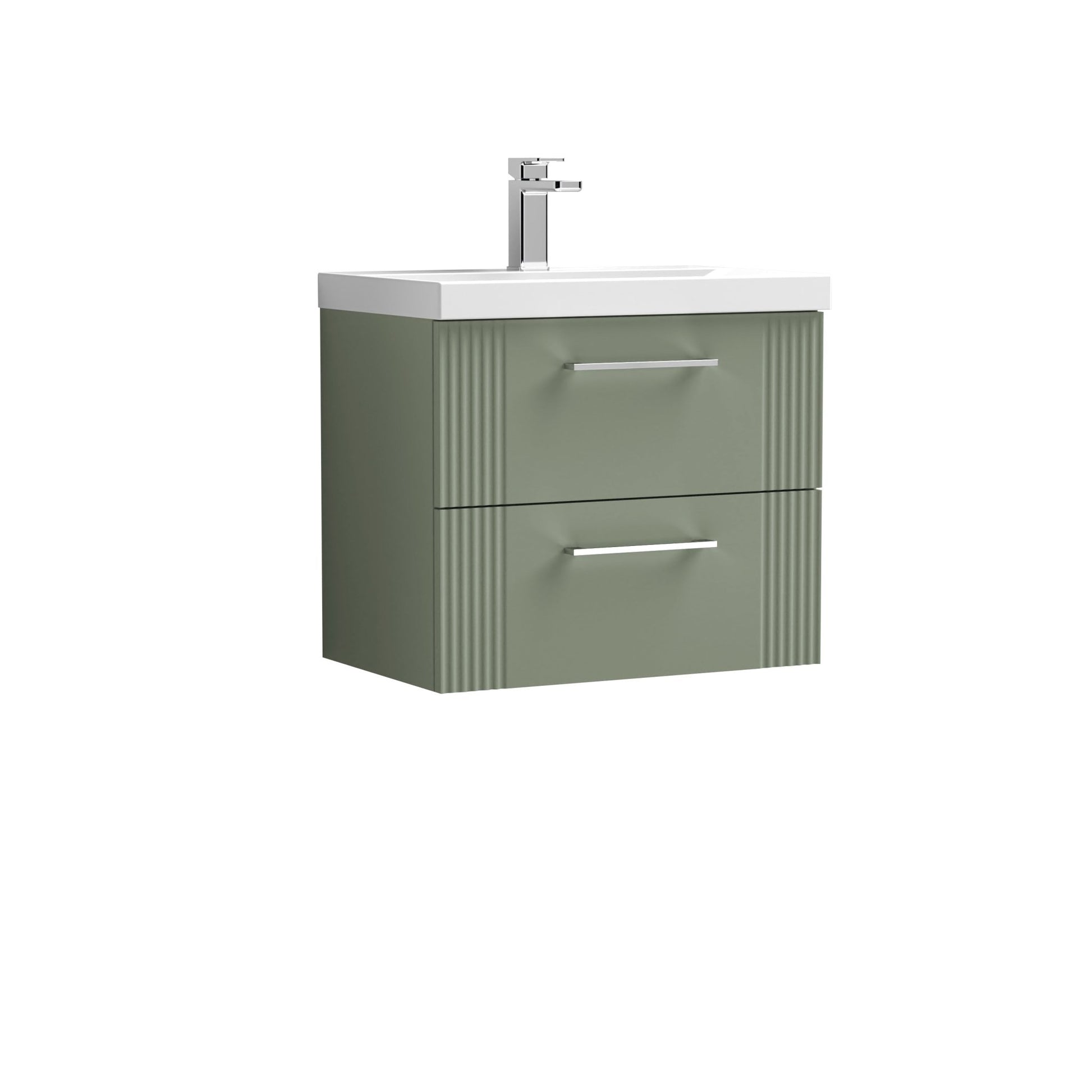 Nui Deco 600mm Wall Hung 2 Drawer Vanity & Basin 1 Contemporary Satin Green MFC Painted Gloss 540x610x390mm - JJ Building Materials