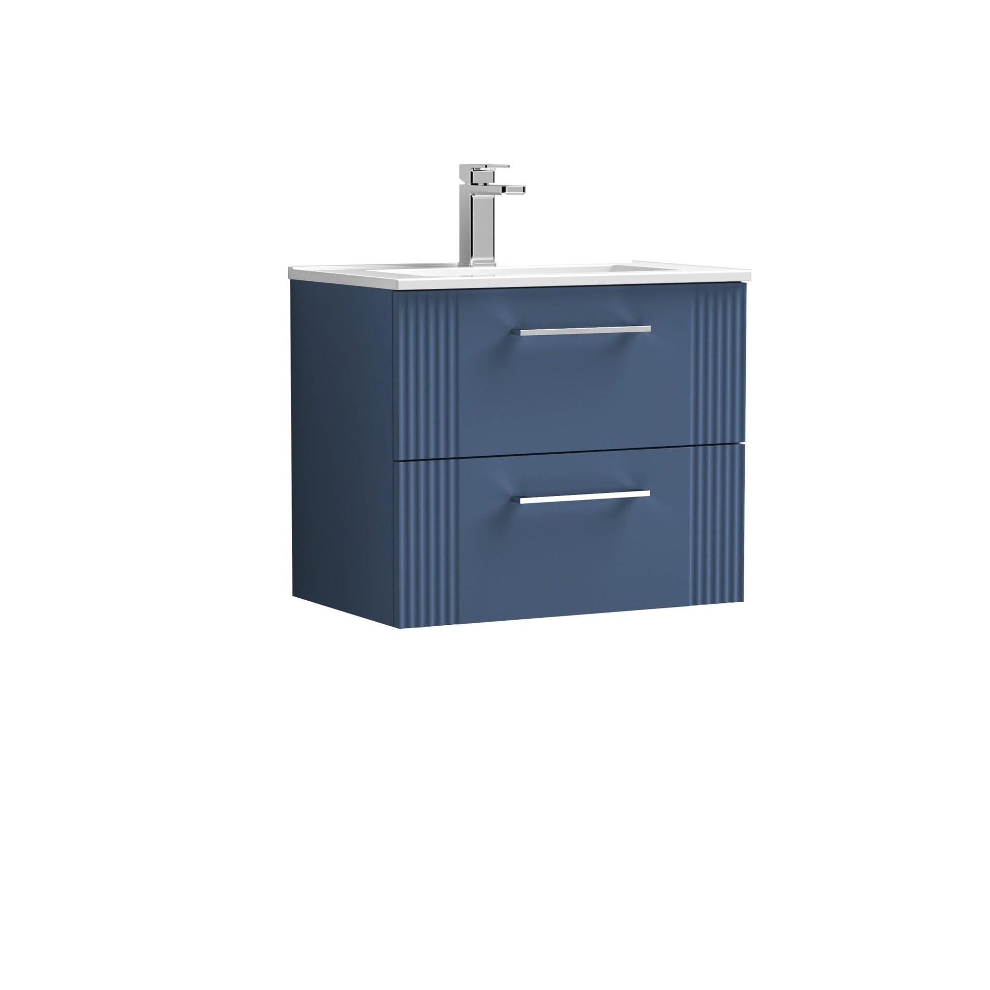 Nui Deco 600mm Wall Hung 2 Drawer Vanity & Basin 2 Contemporary Satin Blue MFC Painted Gloss 518x605x395mm - JJ Building Materials