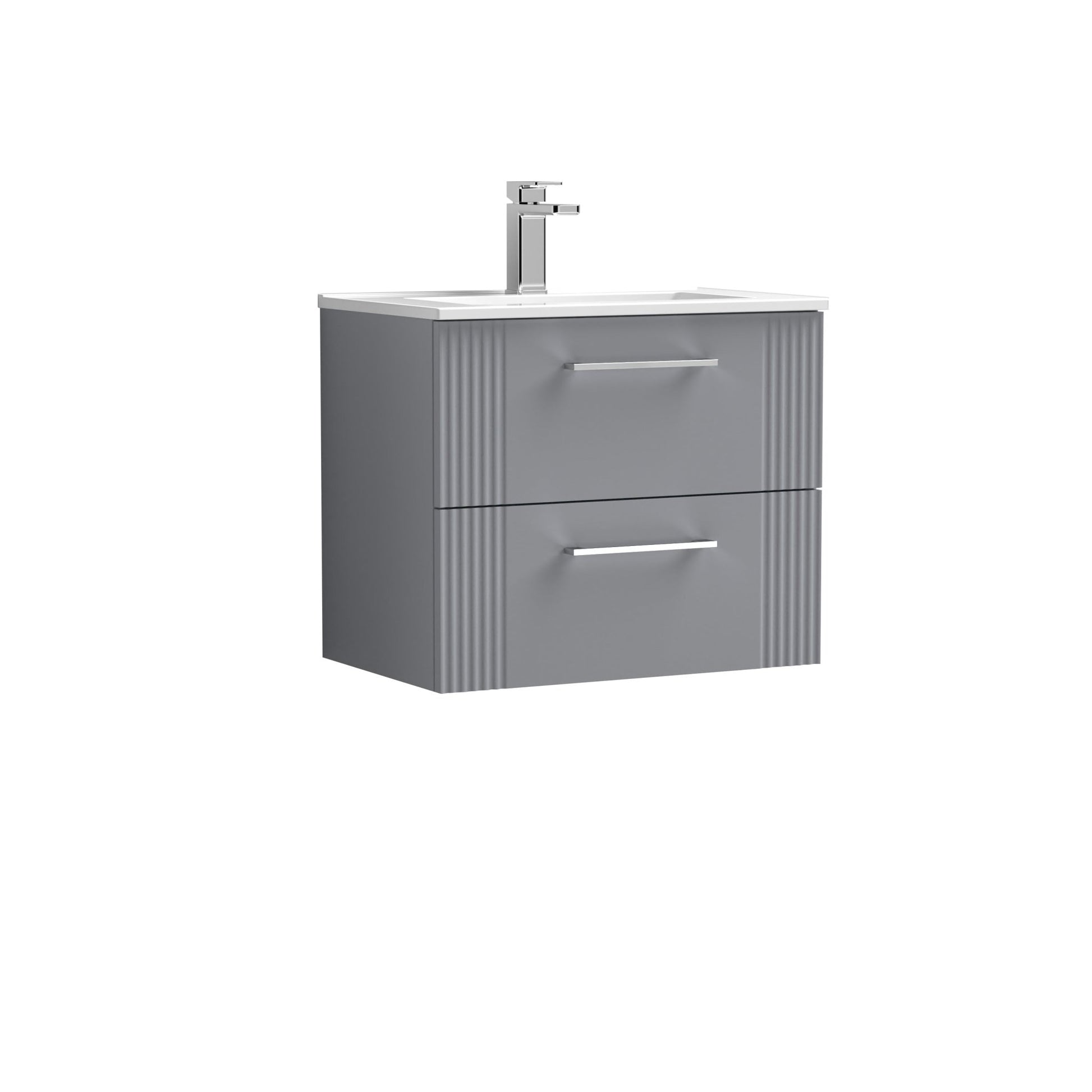 Nui Deco 600mm Wall Hung 2 Drawer Vanity & Basin 2 Contemporary Satin Grey MFC Painted Gloss 518x605x395mm - JJ Building Materials