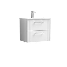 Nui Deco 600mm Wall Hung 2 Drawer Vanity & Basin 2 Contemporary Satin White MFC Painted Gloss 518x605x395mm - JJ Building Materials