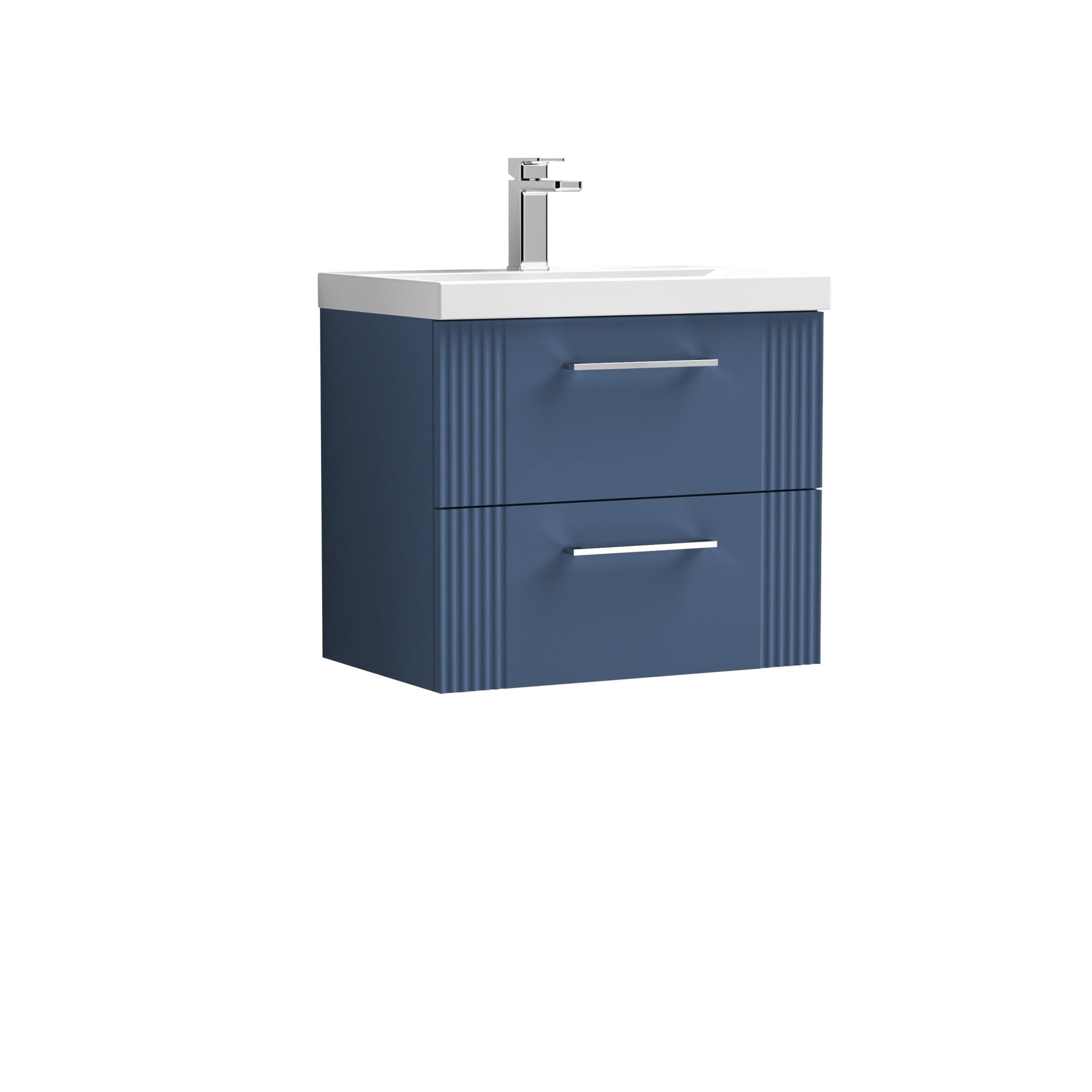 Nui Deco 600mm Wall Hung 2 Drawer Vanity & Basin 3 Contemporary Satin Blue MFC Painted Gloss 550x610x395mm - JJ Building Materials