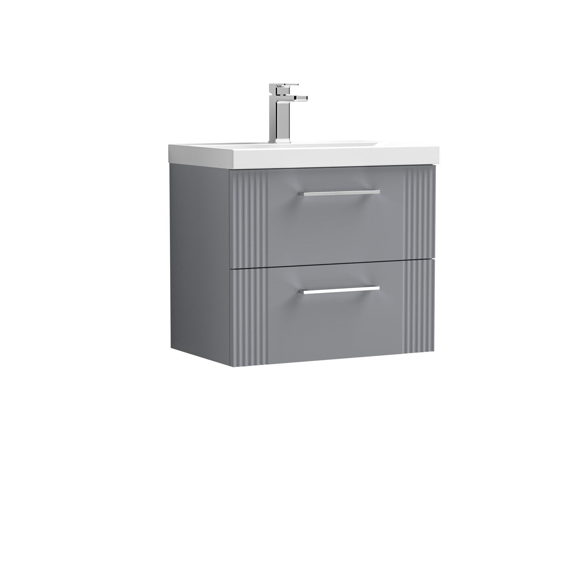 Nui Deco 600mm Wall Hung 2 Drawer Vanity & Basin 3 Contemporary Satin Grey MFC Painted Gloss 550x610x395mm - JJ Building Materials