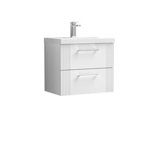 Nui Deco 600mm Wall Hung 2 Drawer Vanity & Basin 3 Contemporary Satin White MFC Painted Gloss 550x610x395mm - JJ Building Materials