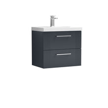 Nui Deco 600mm Wall Hung 2 Drawer Vanity & Basin 3 Contemporary Soft Black MFC Painted Gloss 550x610x395mm - JJ Building Materials