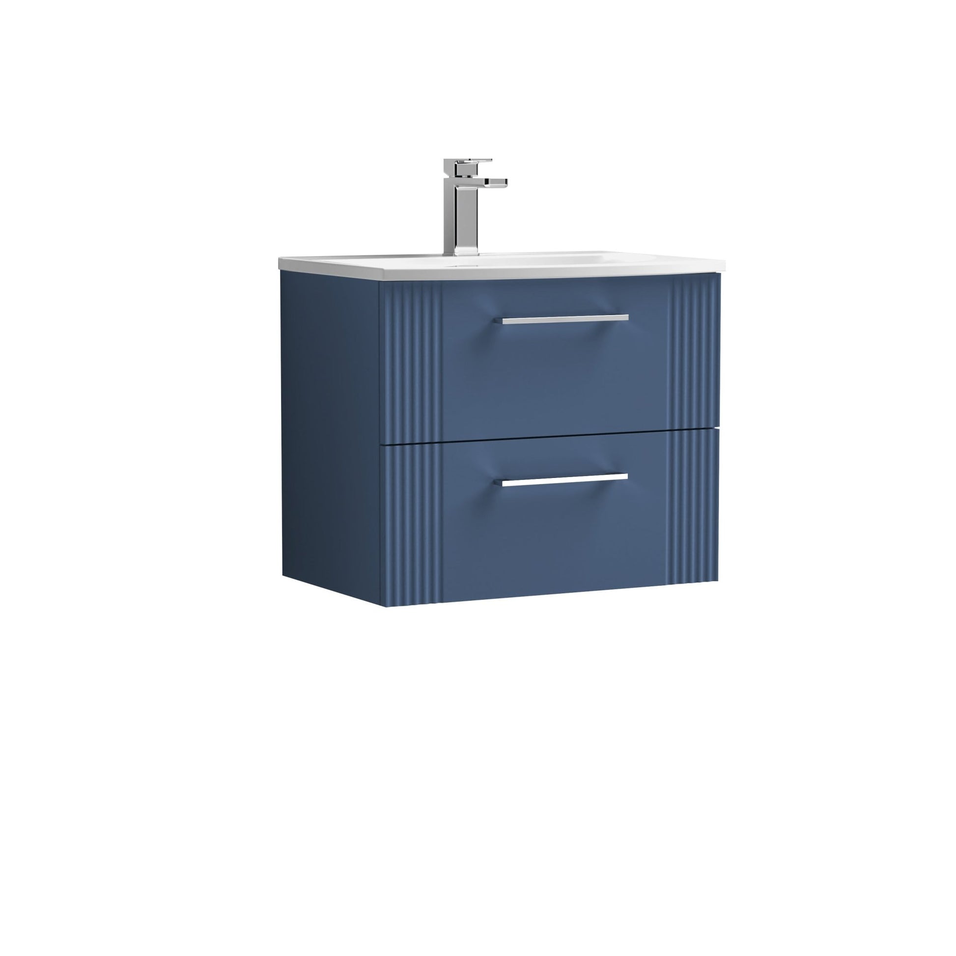 Nui Deco 600mm Wall Hung 2 Drawer Vanity & Basin 4 Contemporary Satin Blue MFC Painted Gloss 530x610x440mm - JJ Building Materials