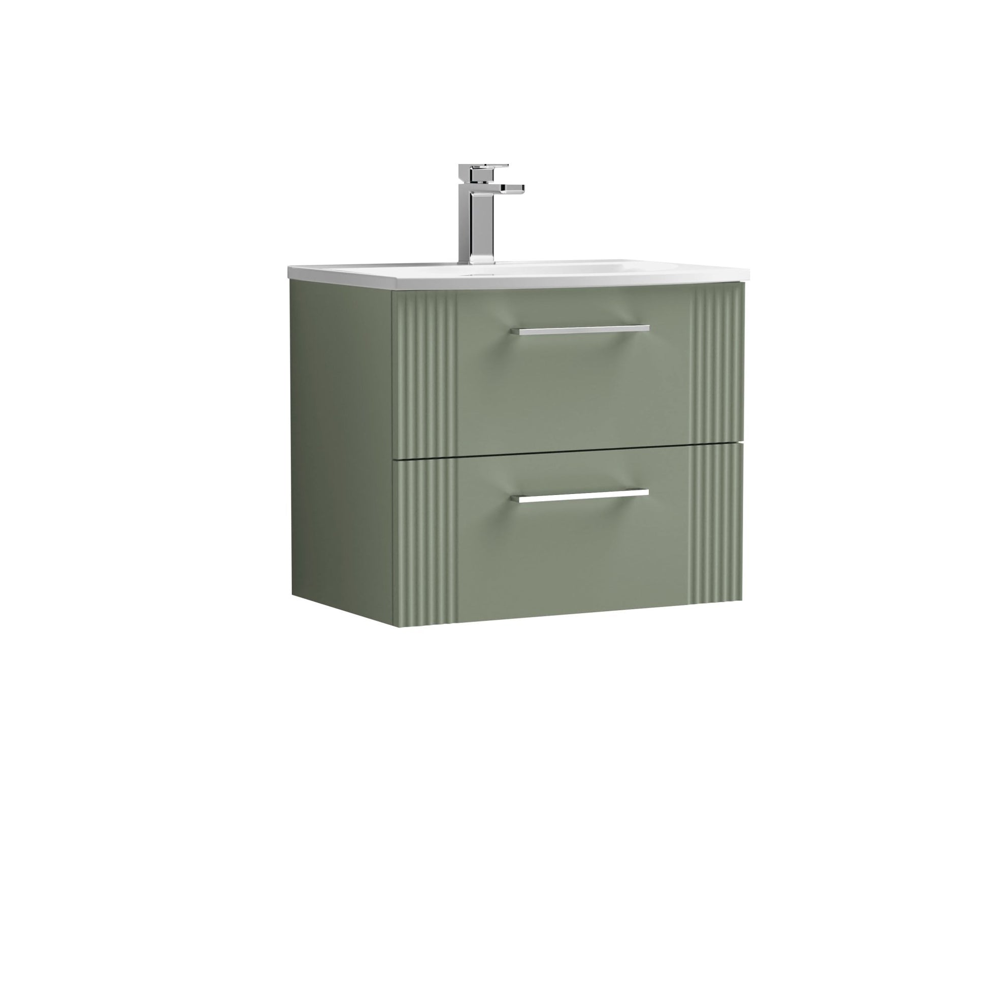 Nui Deco 600mm Wall Hung 2 Drawer Vanity & Basin 4 Contemporary Satin Green MFC Painted Gloss 530x610x440mm - JJ Building Materials