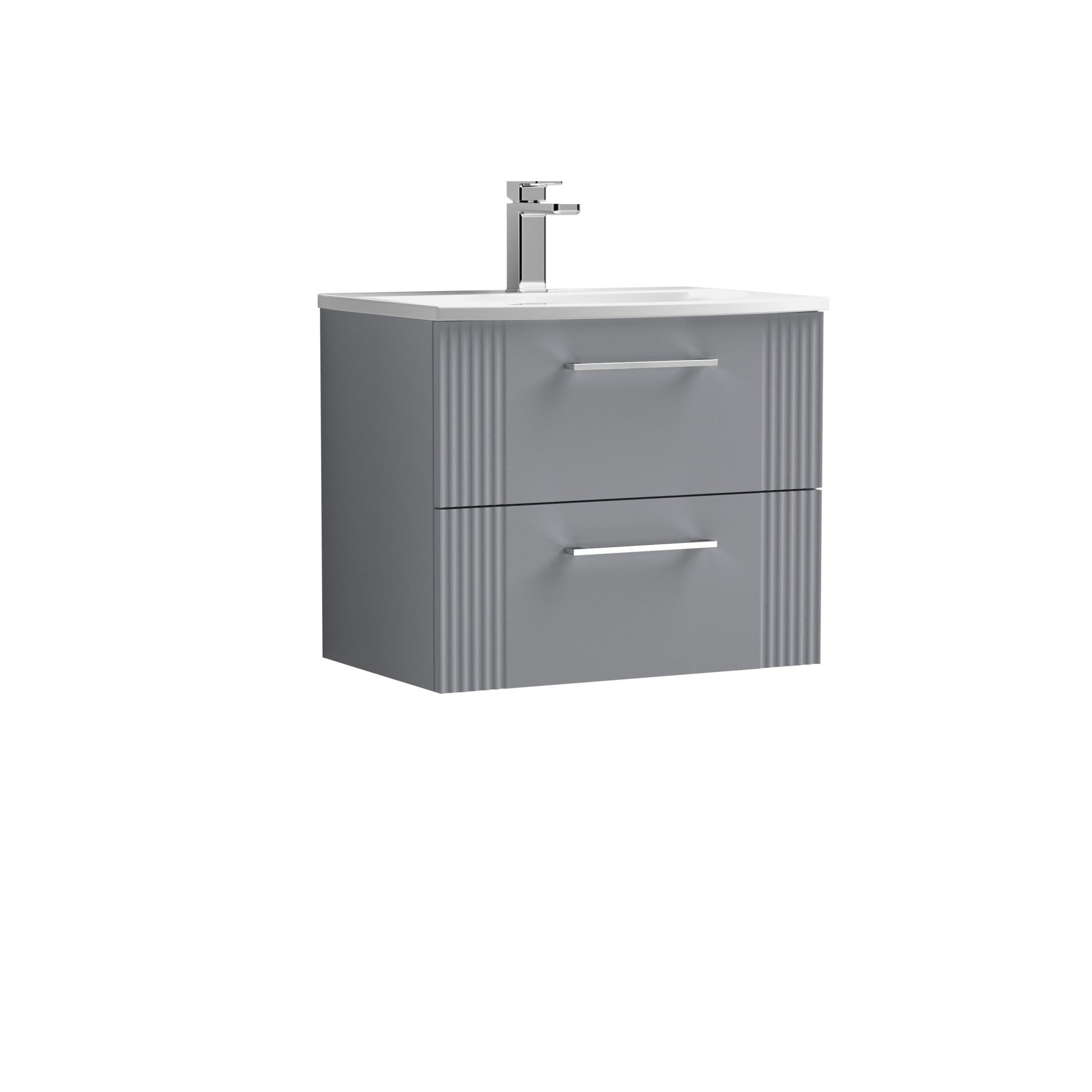 Nui Deco 600mm Wall Hung 2 Drawer Vanity & Basin 4 Contemporary Satin Grey MFC Painted Gloss 530x610x440mm - JJ Building Materials