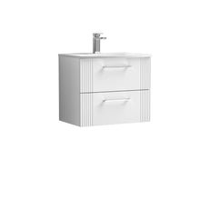 Nui Deco 600mm Wall Hung 2 Drawer Vanity & Basin 4 Contemporary Satin White MFC Painted Gloss 530x610x440mm - JJ Building Materials