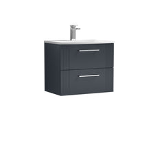 Nui Deco 600mm Wall Hung 2 Drawer Vanity & Basin 4 Contemporary Soft Black MFC Painted Gloss 530x610x440mm - JJ Building Materials