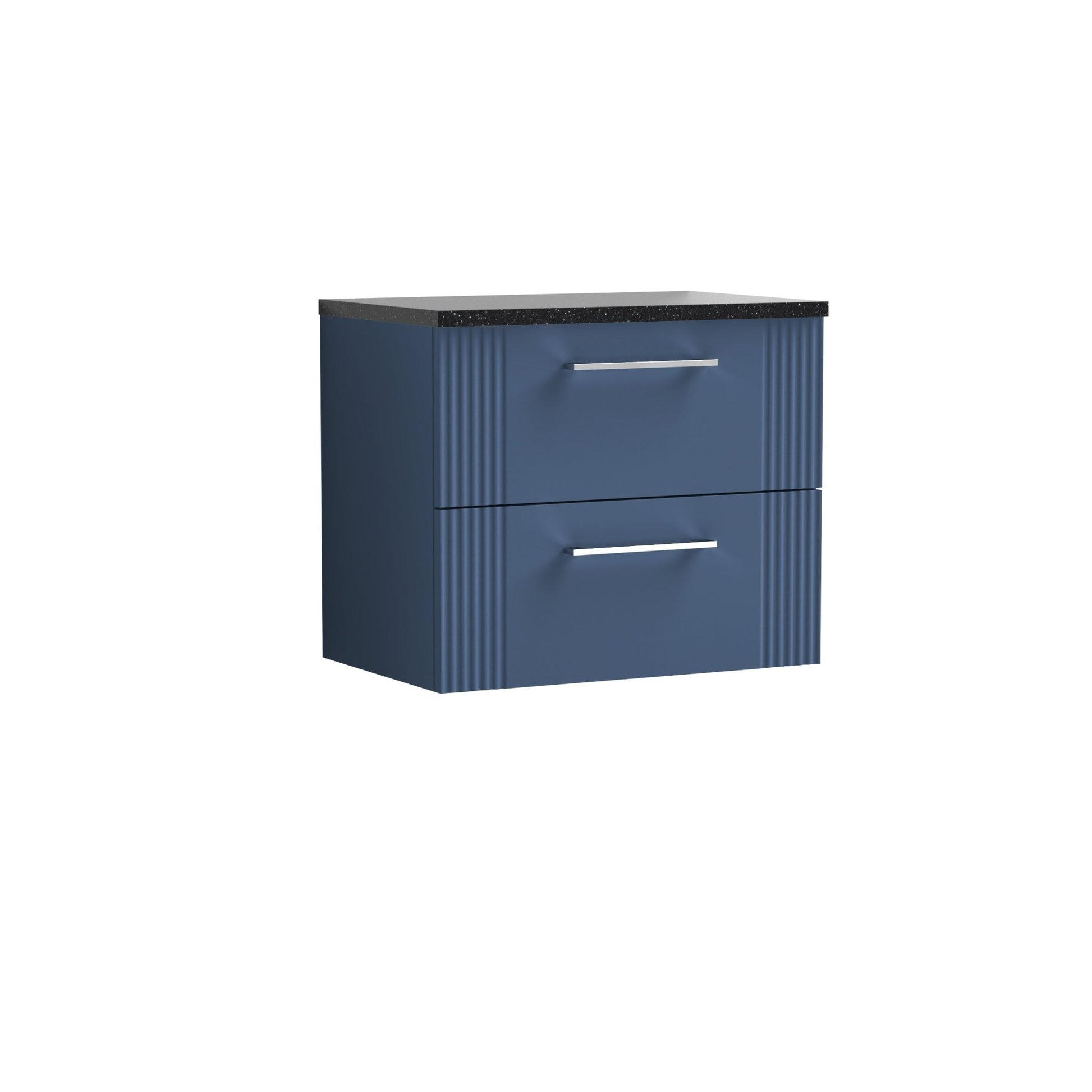 Nui Deco 600mm Wall Hung 2 Drawer Vanity & Laminate Top Contemporary Satin Blue MFC Painted Gloss 522x605x390mm - DPF393LSB - JJ Building Materials