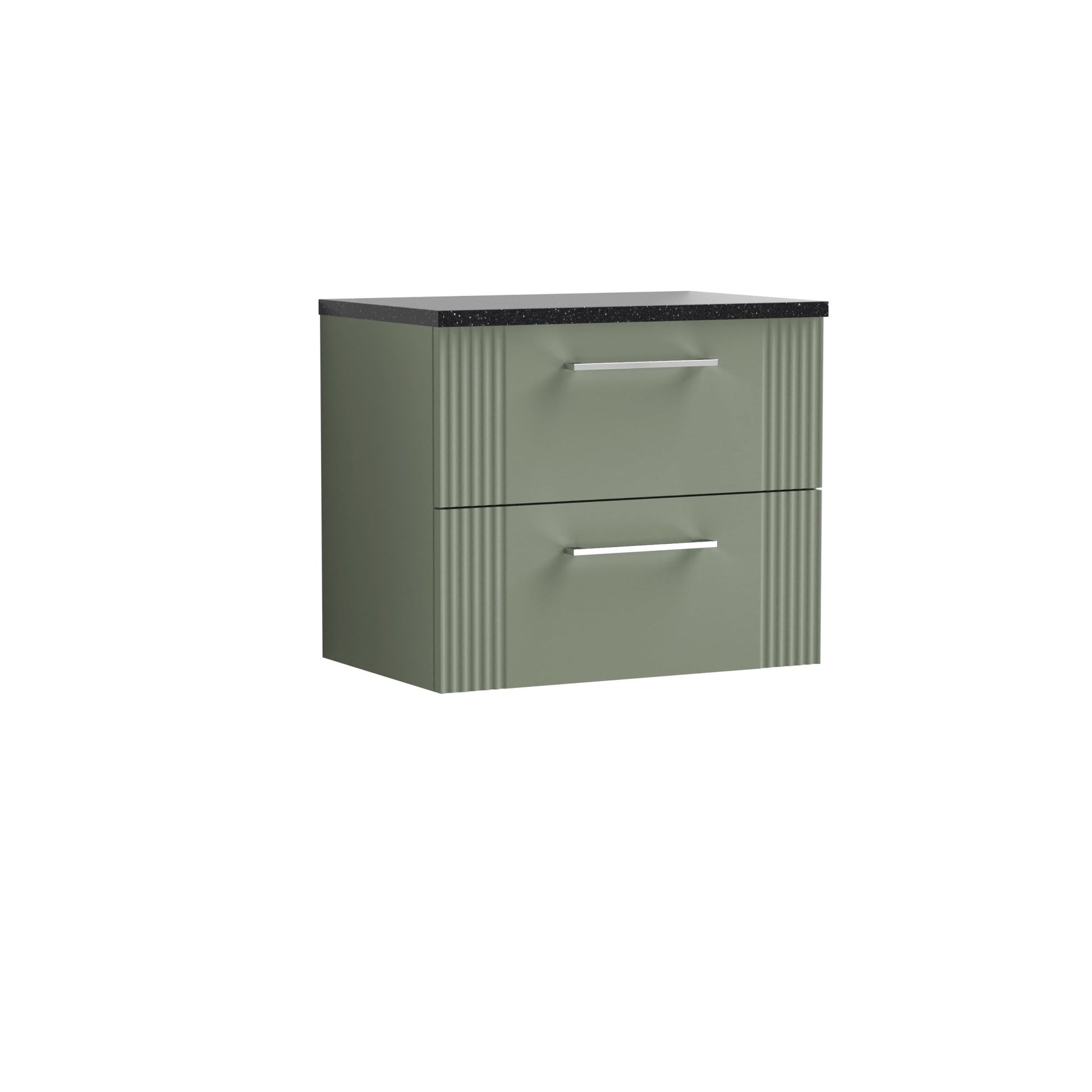 Nui Deco 600mm Wall Hung 2 Drawer Vanity & Laminate Top Contemporary Satin Green MFC Painted Gloss 522x605x390mm - DPF893LSB - JJ Building Materials