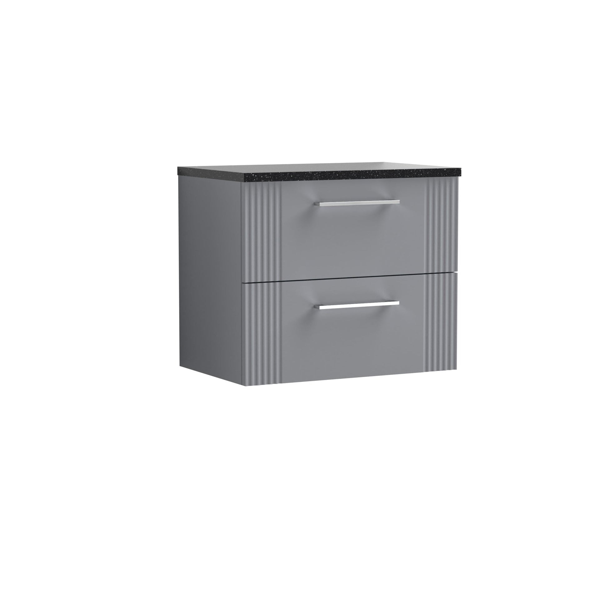Nui Deco 600mm Wall Hung 2 Drawer Vanity & Laminate Top Contemporary Satin Grey MFC Painted Gloss 522x605x390mm - DPF293LSB - JJ Building Materials