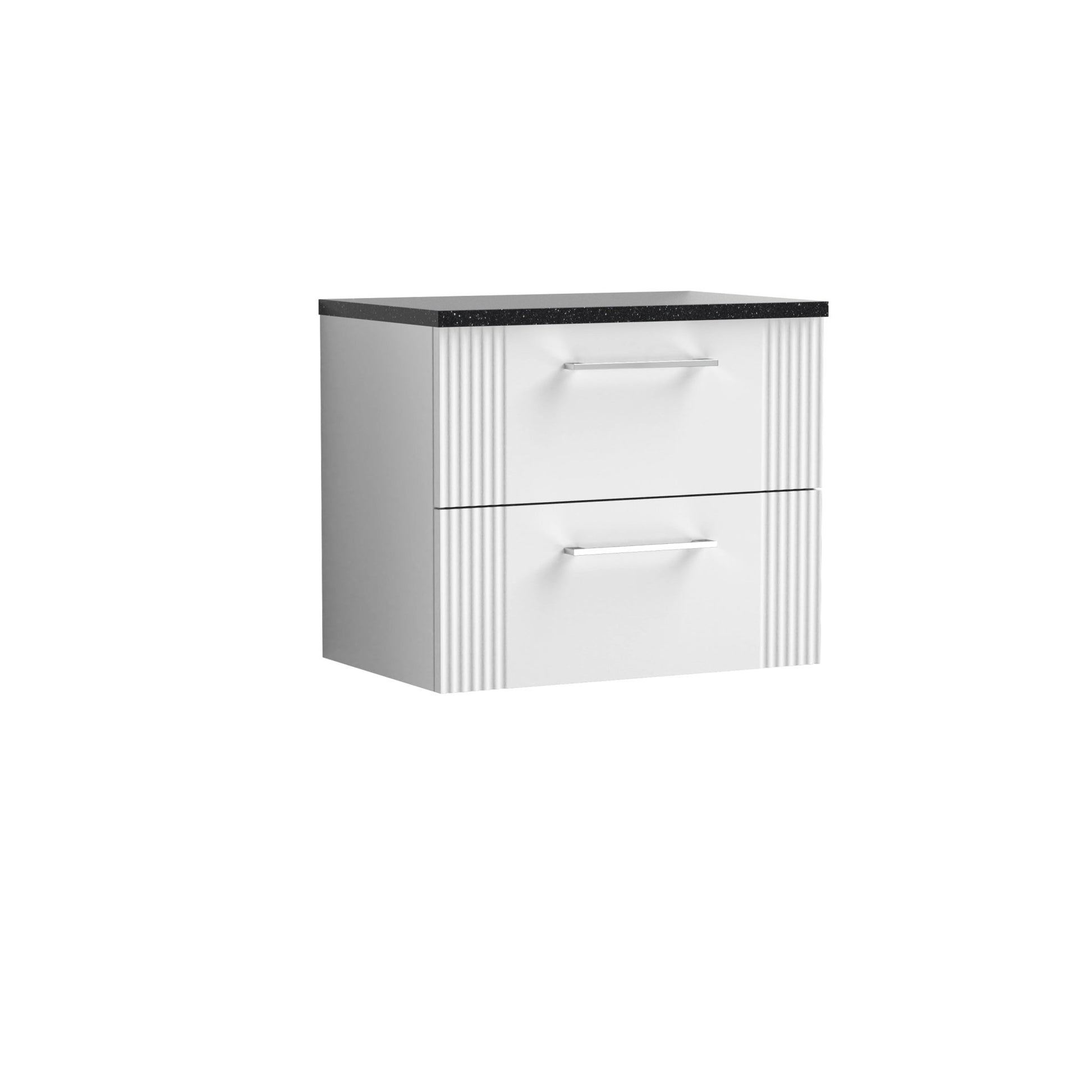 Nui Deco 600mm Wall Hung 2 Drawer Vanity & Laminate Top Contemporary Satin White MFC Painted Gloss 522x605x390mm - DPF193LSB - JJ Building Materials