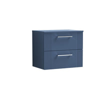 Nui Deco 600mm Wall Hung 2 Drawer Vanity & Worktop Contemporary Satin Blue MFC Painted Gloss 518x605x390mm - JJ Building Materials