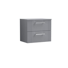 Nui Deco 600mm Wall Hung 2 Drawer Vanity & Worktop Contemporary Satin Grey MFC Painted Gloss 518x605x390mm - JJ Building Materials