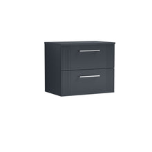 Nui Deco 600mm Wall Hung 2 Drawer Vanity & Worktop Contemporary Soft Black MFC Painted Gloss 518x605x390mm - JJ Building Materials