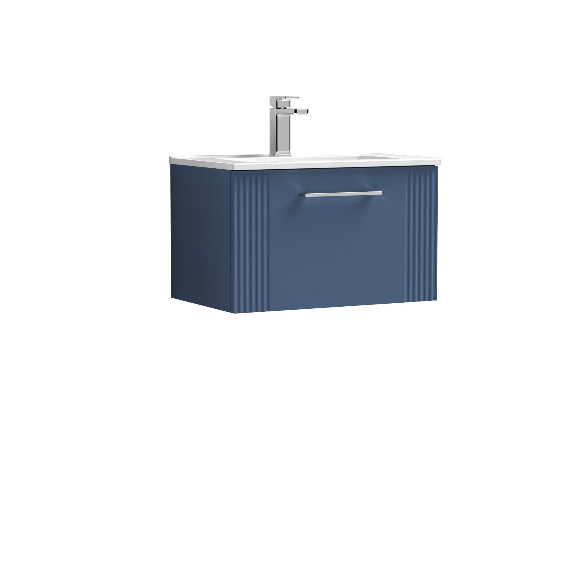 Nui Deco 600mm Wall Hung Single Drawer Vanity & Basin 2 Contemporary Satin Blue MFC Painted Gloss 377x605x395mm - JJ Building Materials