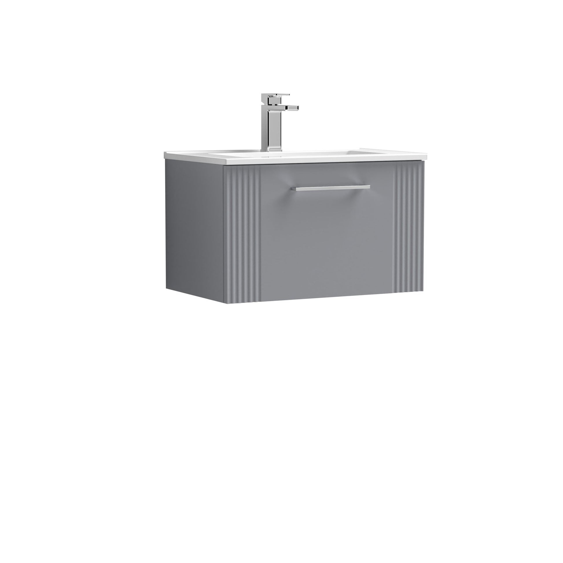 Nui Deco 600mm Wall Hung Single Drawer Vanity & Basin 2 Contemporary Satin Grey MFC Painted Gloss 377x605x395mm - JJ Building Materials