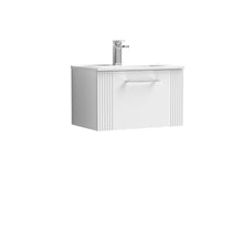 Nui Deco 600mm Wall Hung Single Drawer Vanity & Basin 2 Contemporary Satin White MFC Painted Gloss 377x605x395mm - JJ Building Materials