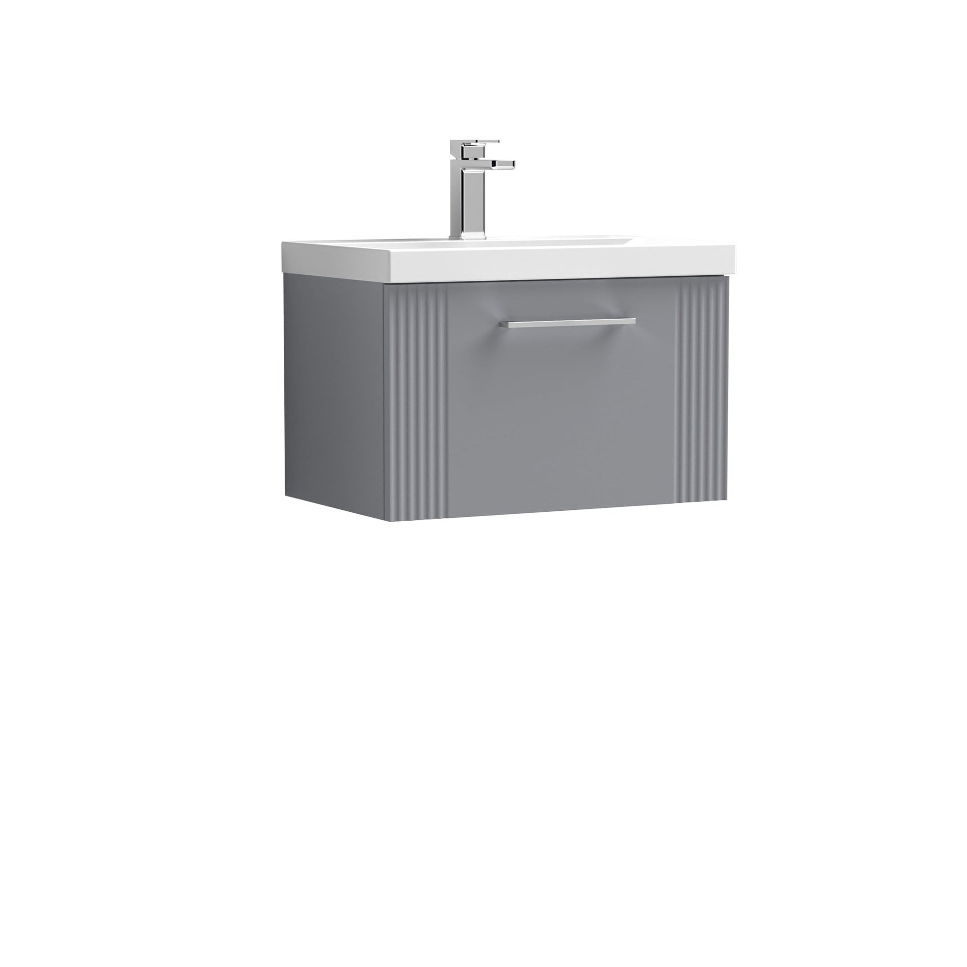 Nui Deco 600mm Wall Hung Single Drawer Vanity & Basin 3 Contemporary Satin Grey MFC Painted Gloss 409x610x395mm - JJ Building Materials