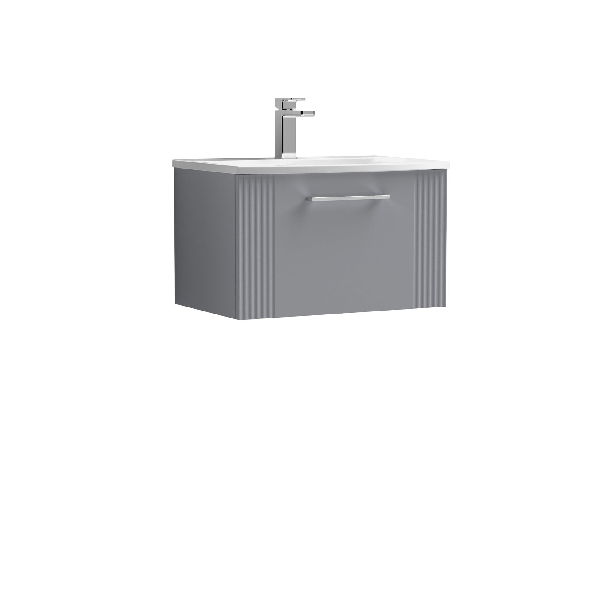 Nui Deco 600mm Wall Hung Single Drawer Vanity & Basin 4 Contemporary Satin Grey MFC Painted Gloss 389x610x440mm - JJ Building Materials