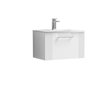 Nui Deco 600mm Wall Hung Single Drawer Vanity & Basin 4 Contemporary Satin White MFC Painted Gloss 389x610x440mm - JJ Building Materials