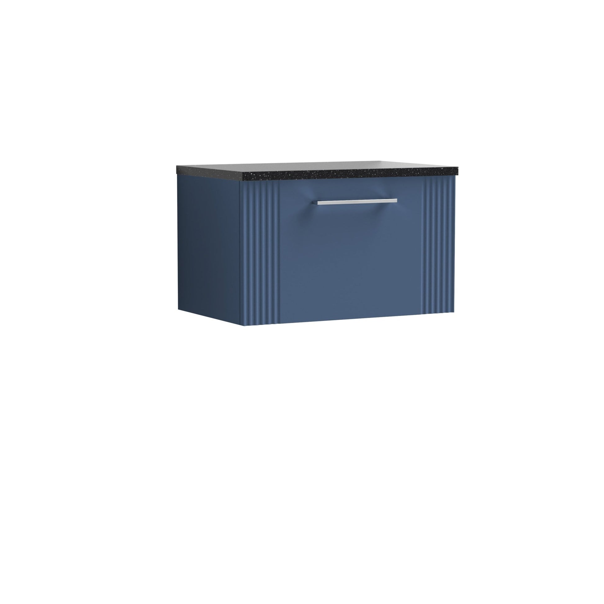 Nui Deco 600mm Wall Hung Single Drawer Vanity & Laminate Top Contemporary Satin Blue MFC Painted Gloss 381x605x390mm - DPF394LSB - JJ Building Materials