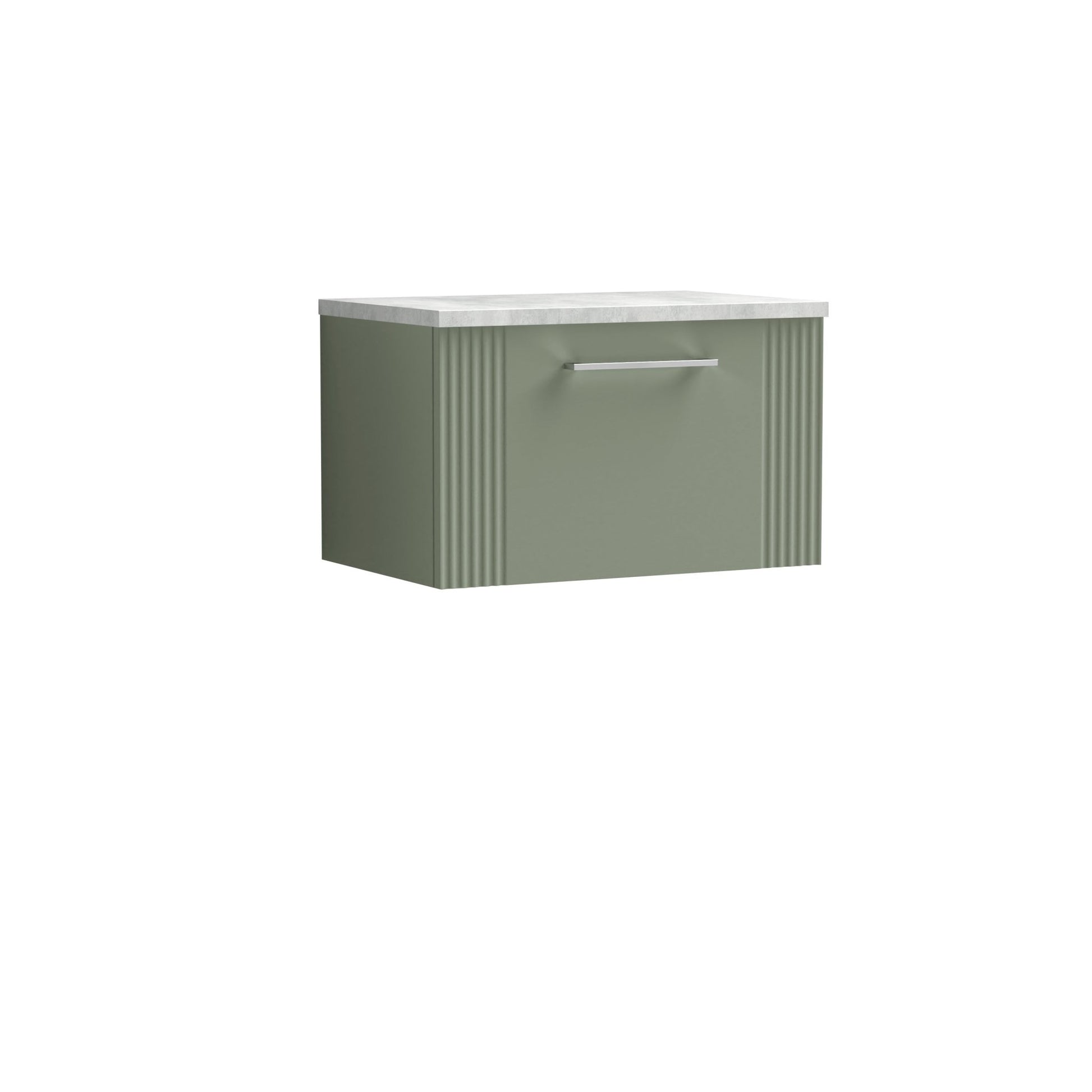 Nui Deco 600mm Wall Hung Single Drawer Vanity & Laminate Top Contemporary Satin Green MFC Painted Gloss 381x605x390mm - DPF894LBG - JJ Building Materials