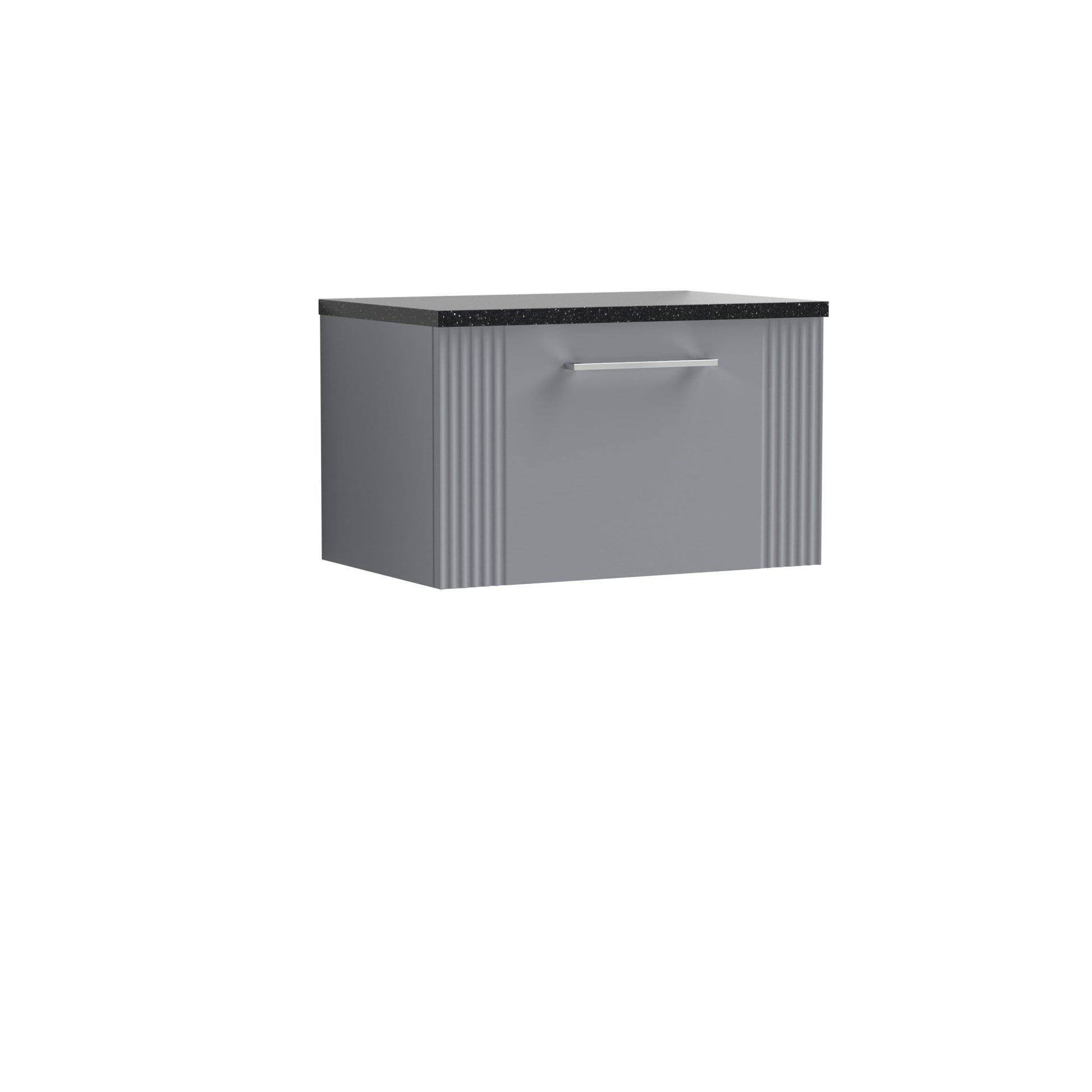 Nui Deco 600mm Wall Hung Single Drawer Vanity & Laminate Top Contemporary Satin Grey MFC Painted Gloss 381x605x390mm - DPF294LSB - JJ Building Materials