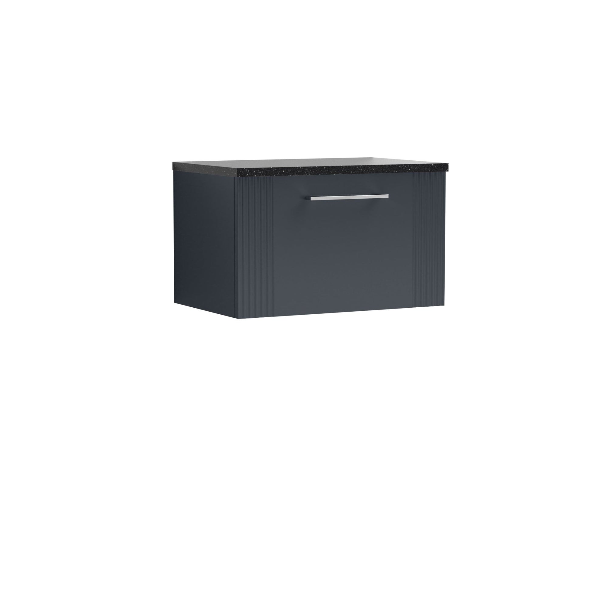 Nui Deco 600mm Wall Hung Single Drawer Vanity & Laminate Top Contemporary Soft Black MFC Painted Gloss 381x605x390mm - DPF1494LSB - JJ Building Materials