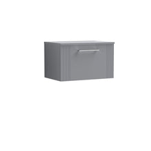 Nui Deco 600mm Wall Hung Single Drawer Vanity & Worktop Contemporary Satin Grey MFC Painted Gloss 377x605x390mm - JJ Building Materials