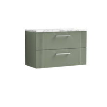 Nui Deco 800 Wall Hung 2 - drawer Vanity & Laminate Worktop Contemporary Satin Green MFC Painted Gloss 522x805x390mm - JJ Building Materials