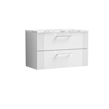Nui Deco 800 Wall Hung 2 - drawer Vanity & Laminate Worktop Contemporary Satin White MFC Painted Gloss 522x805x390mm - JJ Building Materials