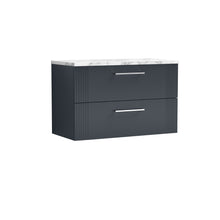 Nui Deco 800 Wall Hung 2 - drawer Vanity & Laminate Worktop Contemporary Soft Black MFC Painted Gloss 522x805x390mm - JJ Building Materials